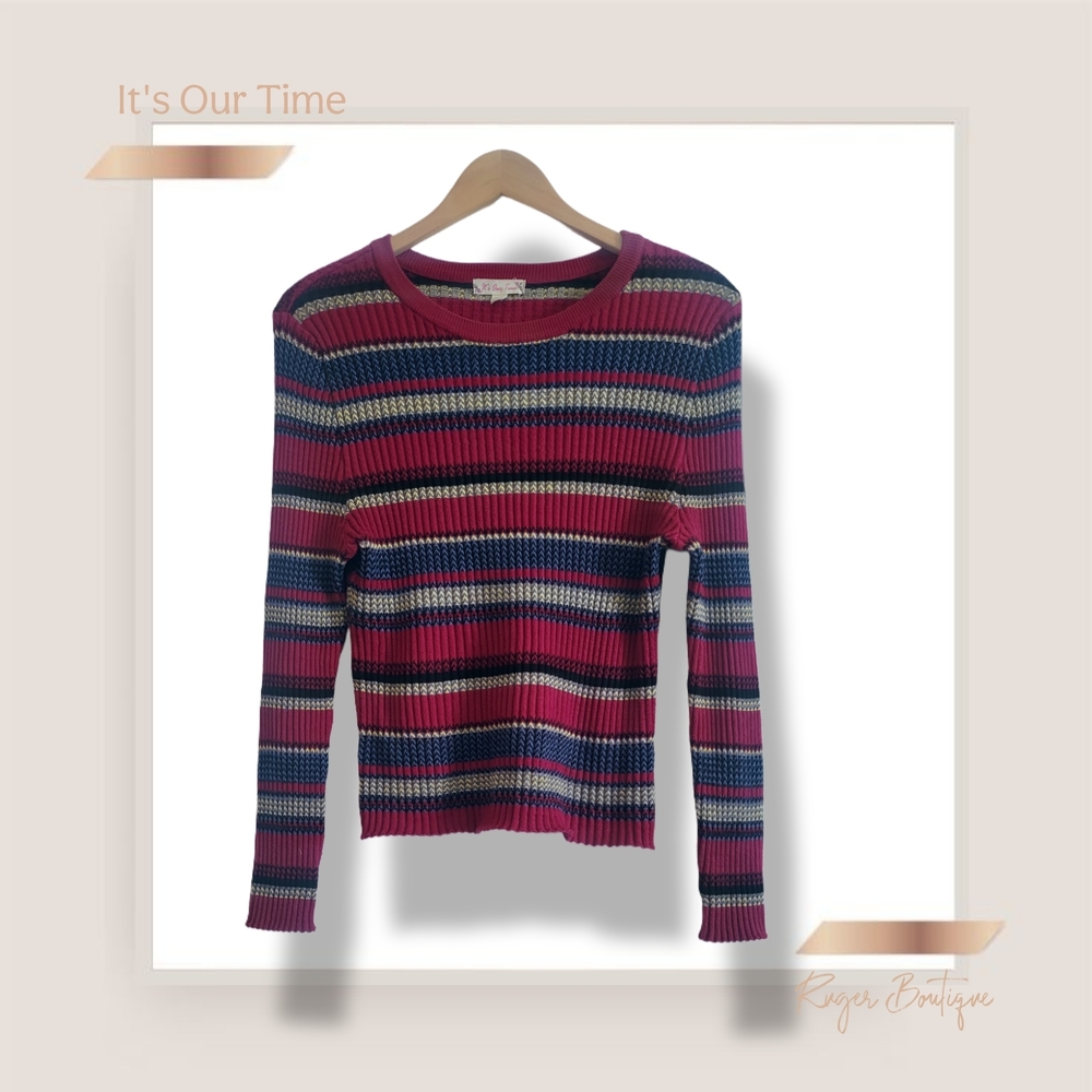 🌿"It's Our Time" Women's Multicolor Striped Rib-Knit Sweater Size Med-XXL 1Size - Picture 3 of 11